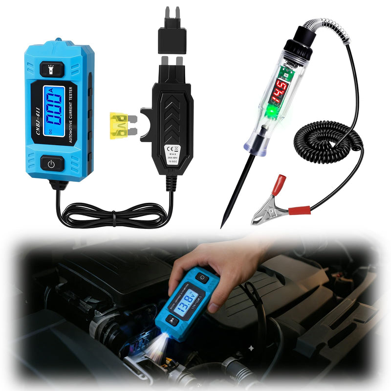 1797 Automotive Circuit Relay Tester & Digital Test Light Kit, Car Electrical 20A 48V High-Precision Blade Fuse Current Checker with LCD, 5–90V Power Probe Voltage Tester (Battery Not Included)