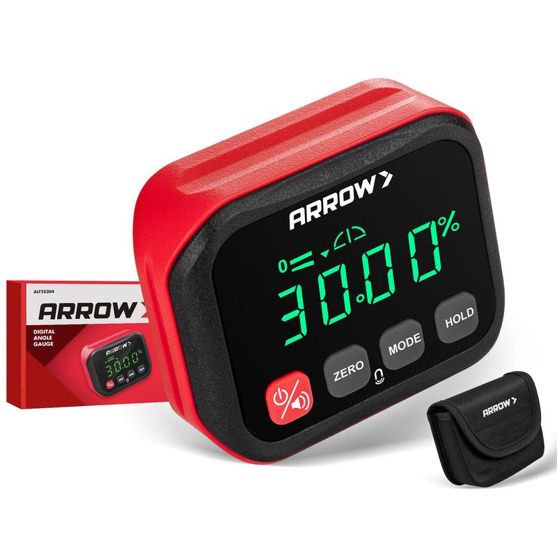 ARROW Digital Angle Gauge with Magnetic Base for Table Saw, Woodworking, Pipe Installation, ±0.1° Accuracy Angle Finder with Calibration, Dual Range, Auto-Rotating LCD Display with Audible Indicator