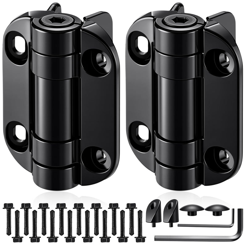 Pelopy 2 Pack Self Closing Gate Hinges 3.5 inch Self-Aligning Heavy Duty Spring Hinges Adjustable Tension Pool Safety for Any Square Post, Aluminum Gates Swing Close 90bs Black