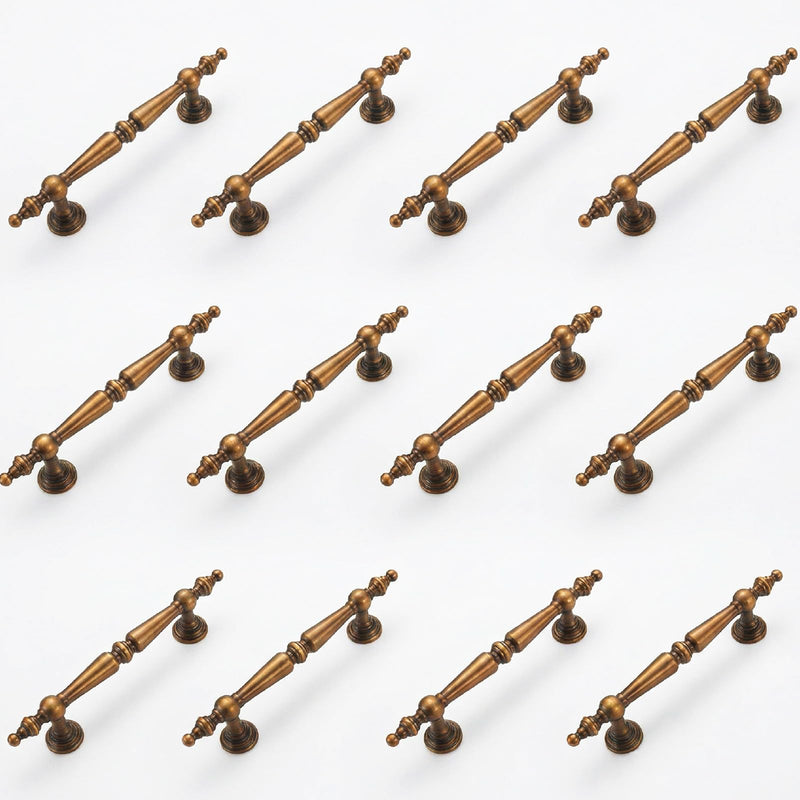 12 Pcs Antique Brass Cabinet Pulls Handles Drawer Handles Closet 110 mm Hole Center Vintage Cabinet Pulls for Hardware Hole Center Dresser Bathroom Kitchen