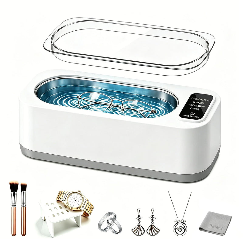 Ultrasonic Jewelry Cleaner 304 Stainless Steel Tank Ultrasonic Cleaner Machine for Razors,Eyeglasses,Watch Straps,Rings,Lighting-Assisted Cleaning Function