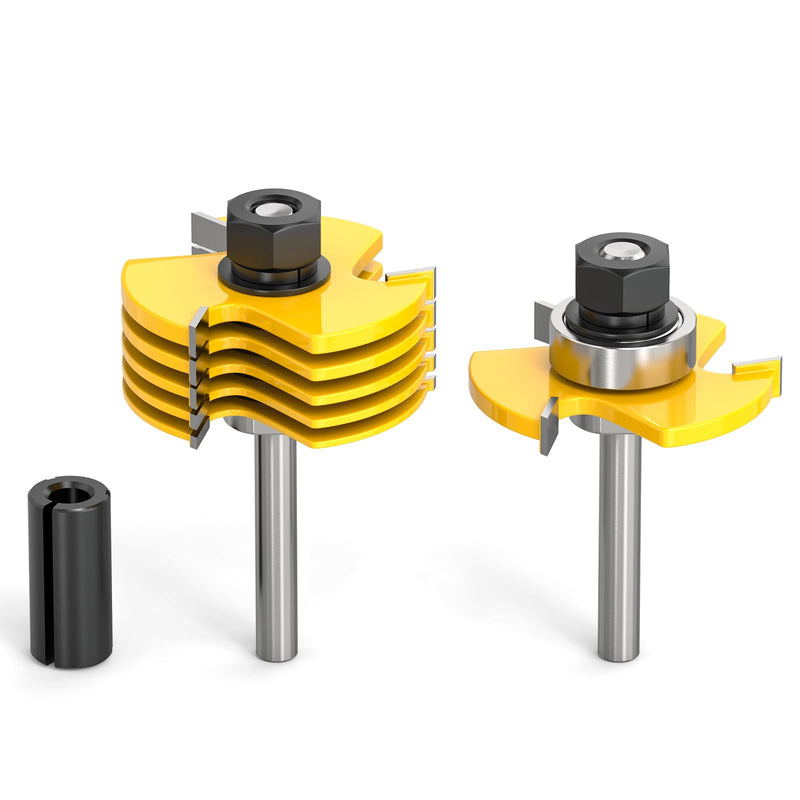 MEANLIN 1/4" Shank Slot Cutter Router Bit Set with Router Collett, 6 Size Cutting Thick: 5/64", 3/32", 1/8", 5/32", 3/16", 1/4"