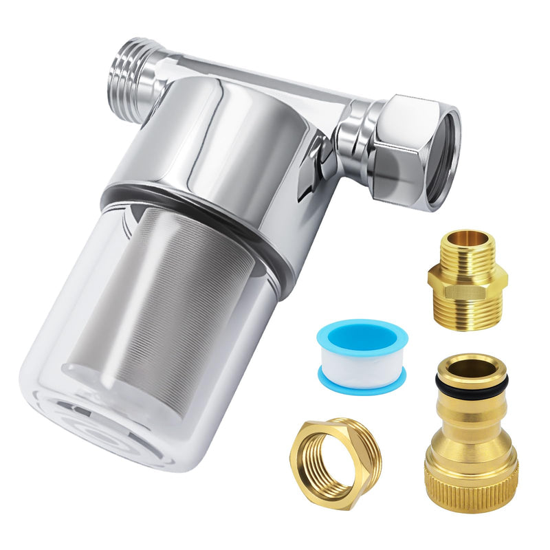 40 Micron Washing Machine Water Filter - Fits 1/2" NPT & 3/4" GHT - Protects Heaters/Showers & Appliances (silver)