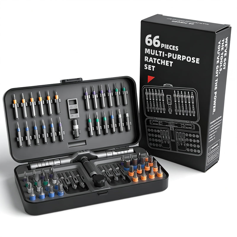 66 in 1 Ratchet Screwdriver Set, Magnetic Screwdriver Set with S2 Steel Bits and Storage Case, Detachable Ratchet Handle for Furniture Assembly Electronics Bicycle Computer PC Repair and DIY Projects