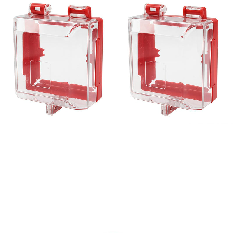 2 Pack Emergency Stop Push Button Cover Lockout, Switch Cover Box Lock Out Transparent High-Strength Resin, Red Impact-Resistant with Removable Base & 2 Lock Holes 2 Pack Switch Push Button Lockout Box