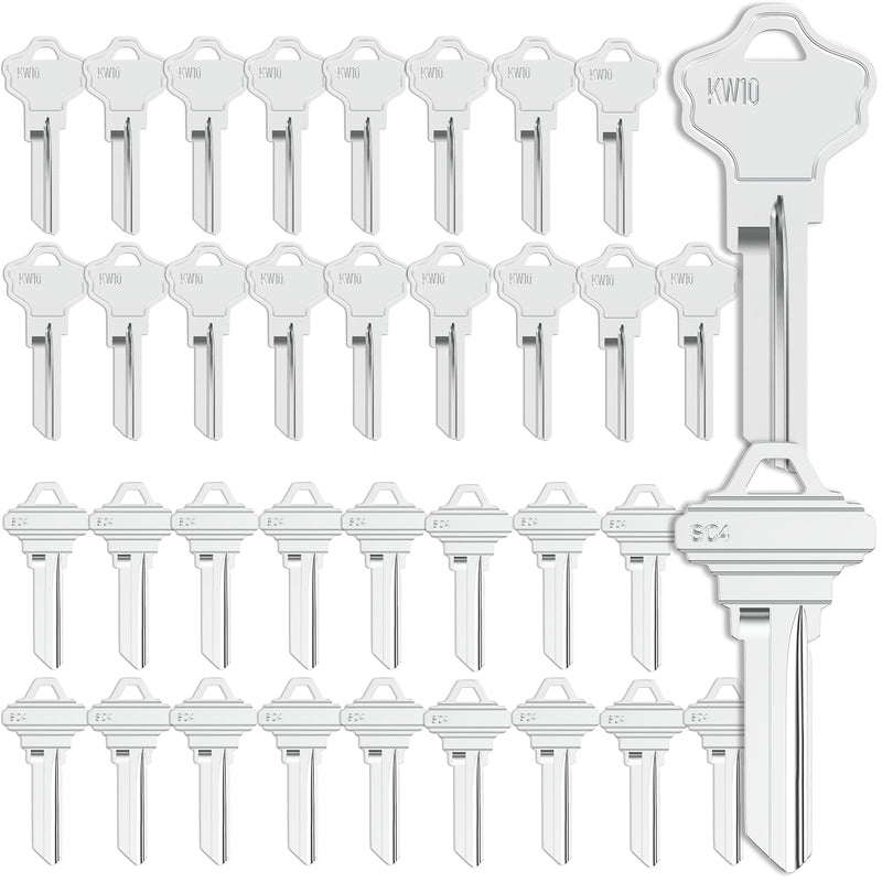 KW10 Blank Key and SC4 Key Blanks, Pack of 40 Uncut Blank Keys, Premium Brass Blank Keys for Home and Professional Use Nickel