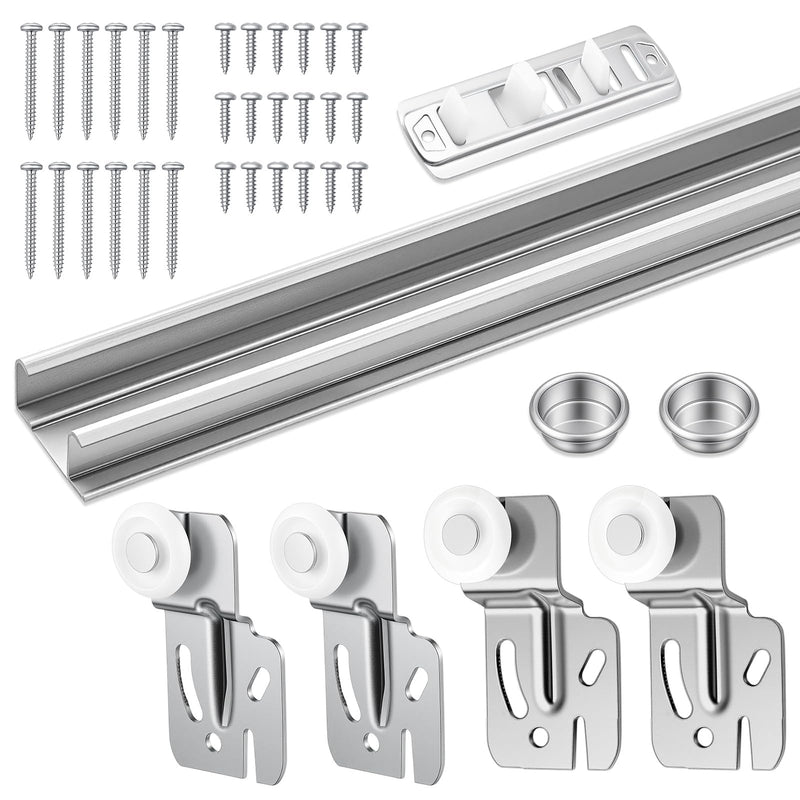 Therwen 1 Pcs 72 Inch By-Pass Closet Track Kit, Silver