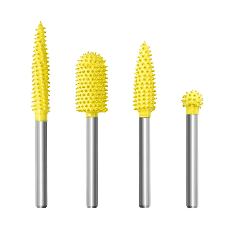 4-Piece Rotary Burr Set, Fine Grit Tungsten Carbide Rotary Burrs, 1/8" Shank for Wood Plastic Foam, for Dremel & Similar Tools 4-Piece Rotary Burr Set-Fine