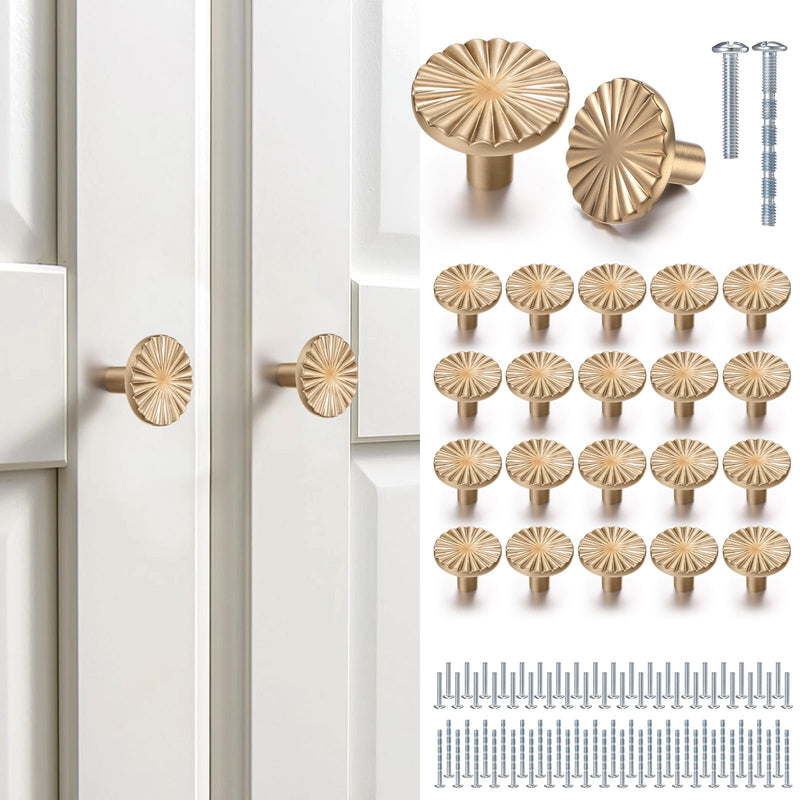 20 Pack Champagne Bronze Cabinet Knobs, Vintage Drawer Knobs Dresser Pulls Zinc Alloy Flat Kitchen Hardware Handles with Screws for Home Bathroom Cupboard Closet Wardrobe, 1.18" Diameter 20