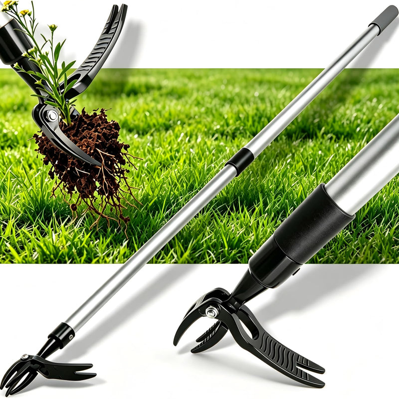 Hoffen Adjustable Stand Up Weeder (33-55 Inch), Lightweight Aluminum Weed Puller Tool, Telescoping Rotating Handle, 4-Claw Rust-Free, Corrosion-Resistant Gardening Tool for All Ages, Easy to Store