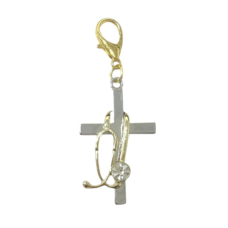 Cross Stethoscope Charm Nurse Badge Buddy, Gold Christian Badge Reel Charms, Nurse Badge Reel Accessories, Student Nurse Badge Buddy for Women Medical RN LPN Graduation Appreciation Gifts