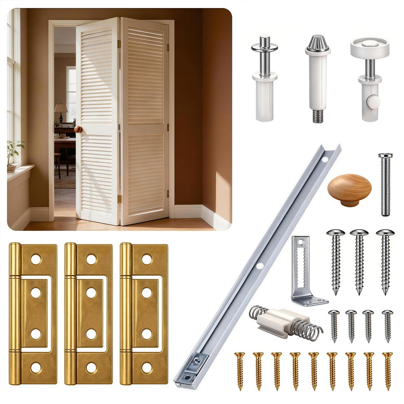 Bifold Door Hardware Kit 30in for Closet | Folding丨Steel track | Pivots & wheels | 200lb capacity | Easy DIY repair/replacement 30" Track-1 V Fold