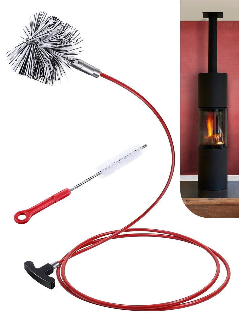 3 Inch Pellet Stove Pipe Cleaning Brush Kit, 10 FT Flexible Steel Rod 3" Brush Head