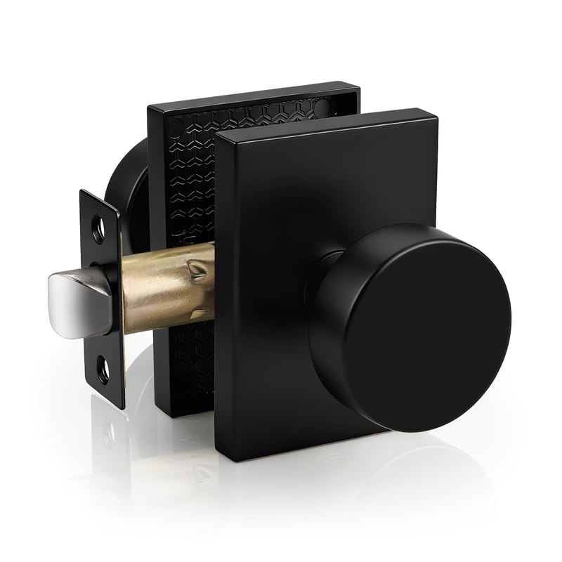 Probrico Black Door Knob Interior, Closet Door Knob Square Rose, Passage Door Handle, 1 Pack