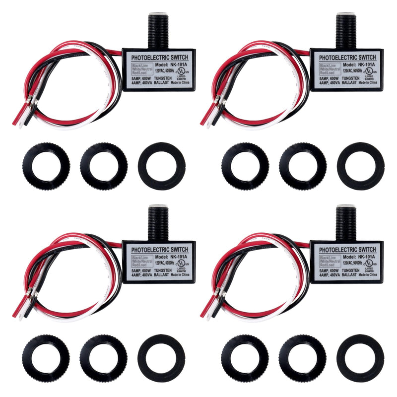 4PCS Photocell Light Control Sensor 105V-130V AC, Dusk to Dawn Auto On/Off Photoelectric Switch, Outdoor Waterproof Photocell Sensor for Outdoor Lighting, 50/60Hz 4pcs