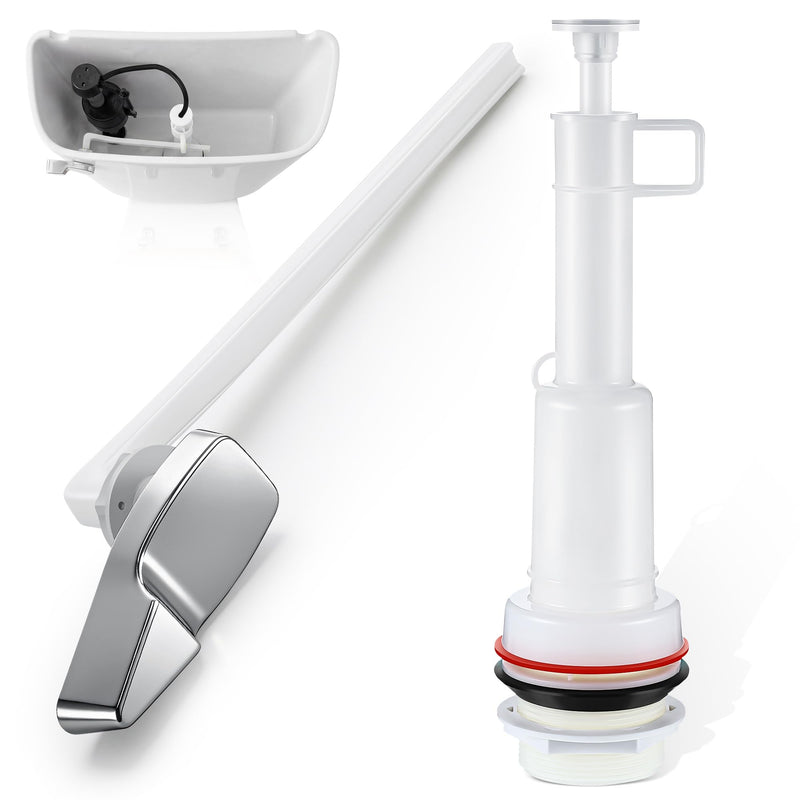 Flush Valve and Lever Compatible with Mansfield 211-1112 and 40, 7'' Straight Plastic Arm, Left Hand Front Mount, Replacement Toilets Flush Valve Parts, Tower Type