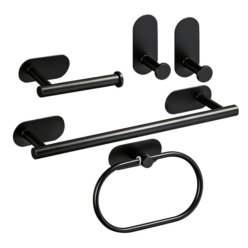 5 Piece Bathroom Hardware Set, 15.7 Inch Towel Bar, Towel Racks for Bathroom, Toilet Paper Holder, Towel Ring, Towel Hooks, Stainless Steel Matte Black Bathroom Accessories Set