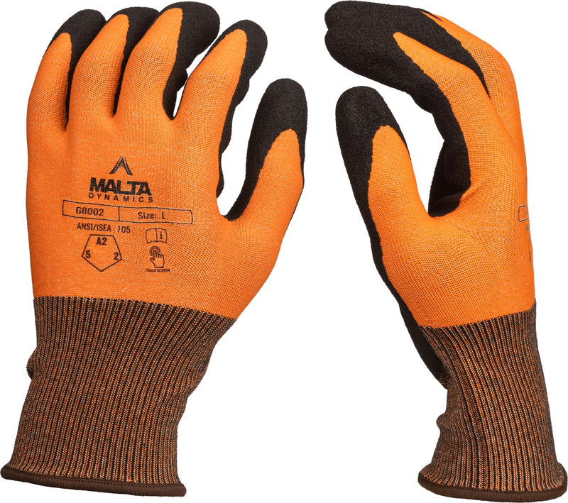 Malta Dynamics Safety Work Gloves – 12 Pack Nitrile Coated Ultra-Thin Mens Work Gloves with Cut Level 2 Protection, Touch Screen Compatible OSHA and ANSI Compliant (Medium) Medium