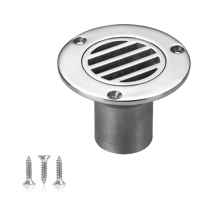 Boat Deck Floor Drain, 1-1/2 Inch Flush-Mount Marine Deck Drain, 316 Stainless Steel Drain Fitting with Screws