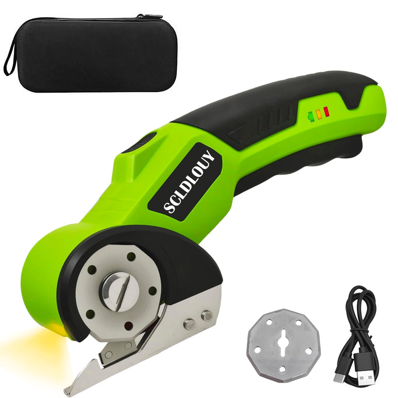 High-Speed Cardboard Cutter, Cordless Rechargeable Electric Scissors with Safety Lock and LED Light, Rotating Blade for Cardboard Fabric Carpet (green) Green