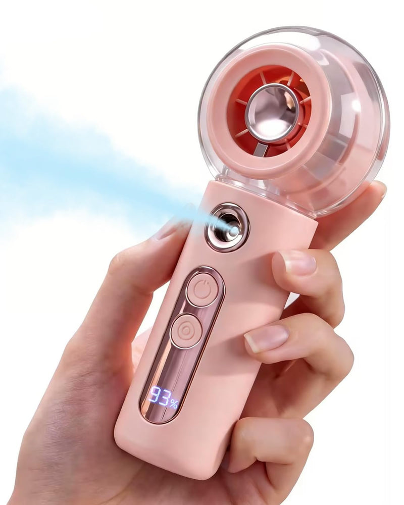 Tendiren Portable Handheld Misting Fan, Rechargeable Personal Mini Fan with Mist, 4 Speed Turbo Powerful Cooling Fans with Water Spray Tank for Travel, Home, Office, Outdoor, Camping, Beach (Pink) Pink