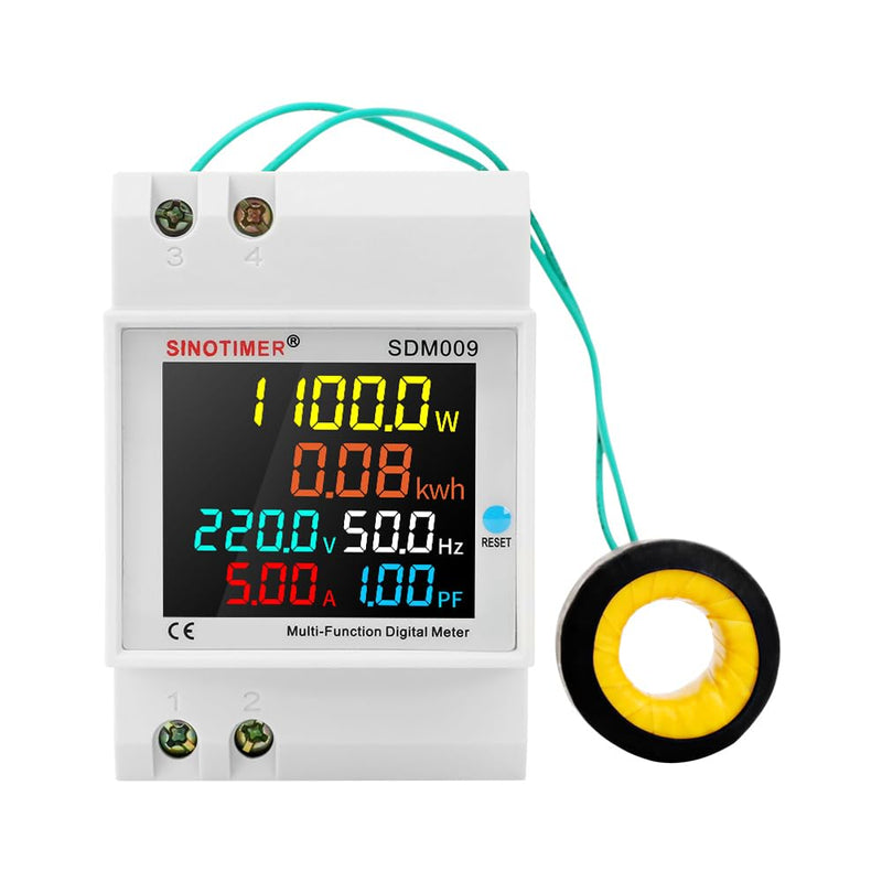 6 in 1 Single Phase Energy Meter Din Rail Electricity Usage Monitor AC 40-300V 100A Voltmeter Ammeter Watt kWh Frequency Power Meter External CT 110V
