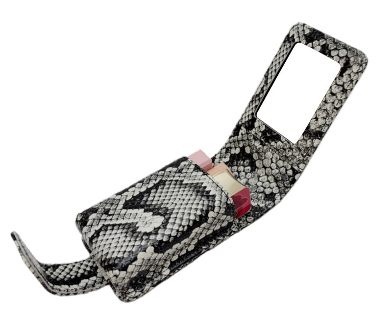 AgentMoon Luxury Handheld Lipstick Pouch with Mirror,Genuine Leather Lip Balm Case with Clamshell Magnetic Hidden Clasp,Exquisite Travel Makeup Lipstick Case. (Snake Skin Pattern) 10 - Snake Skin Pattern