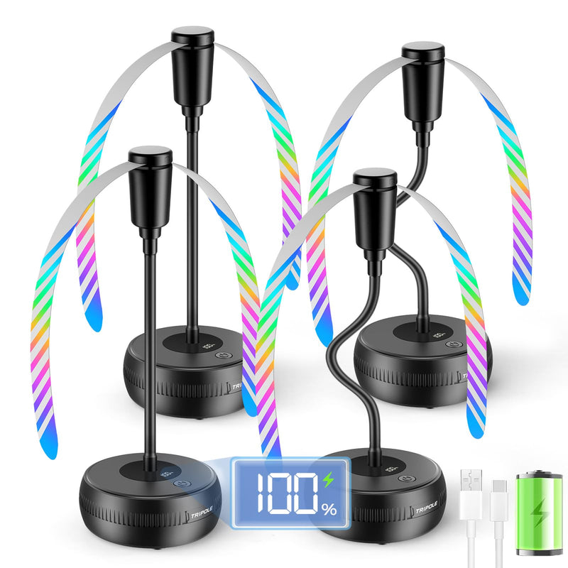TriPole Fly Fans for Tables Rechargeable Food Fans with LED Display, 4 Pack Black