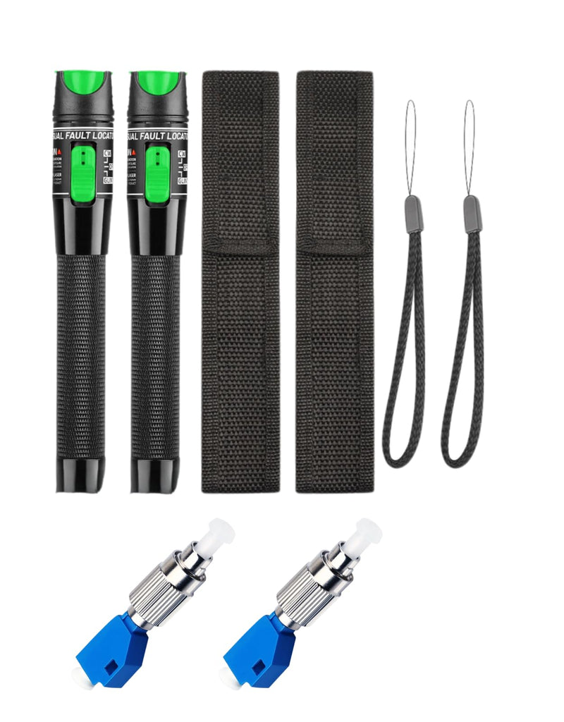 VFL 10KM Visual Fault Locator Fiber Optic Cable Tester (2-Pack) with 2 FC to LC Adapters, 10KM Metal Red Light Fiber Tester Pens for LC SC FC ST,Optical Cable Inspection Tool Kit 2 PCS 10 KM