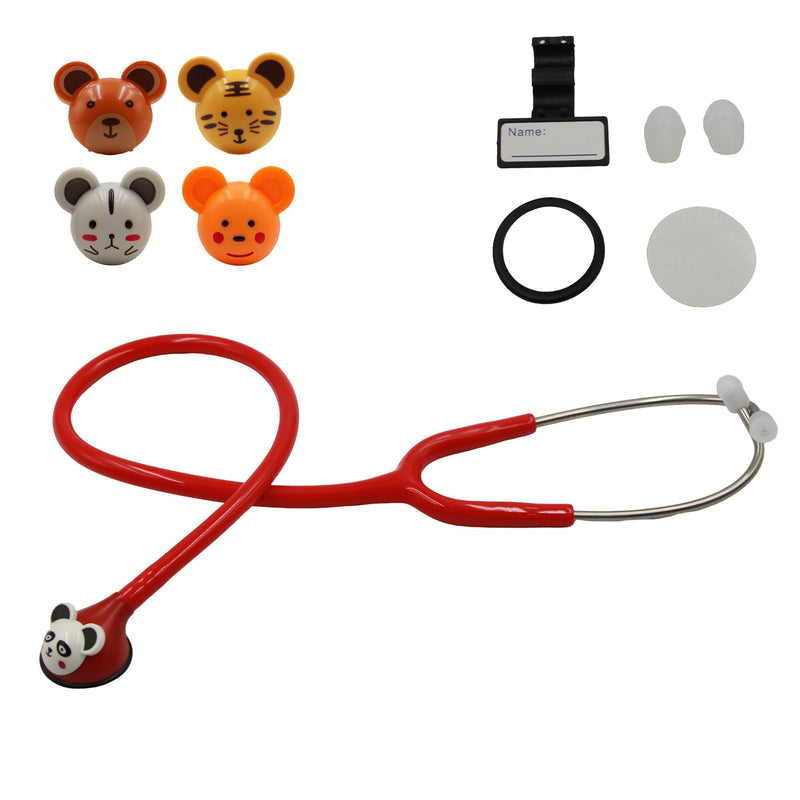 ClearSound Kids Stethoscope - Real Working Medical Tool with 5 Fun Cartoon Heads for Pediatric Exams, Nurse Gifts & Home Play (Red) Red