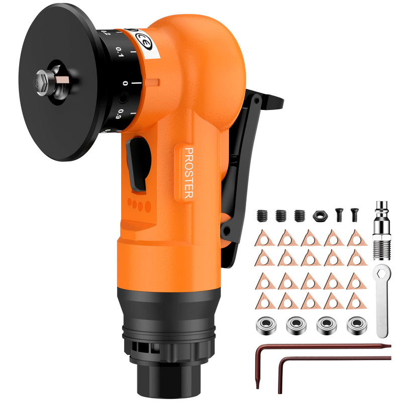 Proster Pneumatic Chamfer Tool Kit Professional Air Deburring Machine, 30000 RPM with Dual-Blade System (R & C Blades), 22-Piece Tungsten Carbide Set for Metal, Wood, PVC, Pipes (Orange) Orange