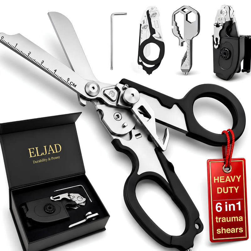 Heavy Duty 6 in 1 Multifunctional EMT Trauma Shears Foldable with Strap Cutter | Stainless Steel Emergency Response Medical Scissors | Tactical Survival Shears with Holster