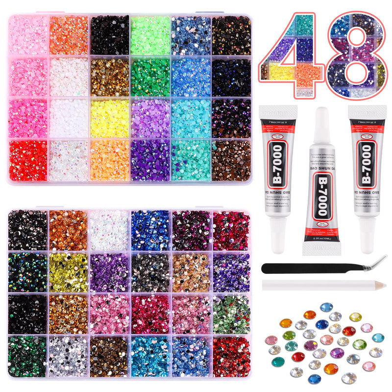 Kalolary 48000Pcs 48 Colors Jelly Rhinestones for Bedazzling and Diamond Art,3mm Resin Flatback Gems Bedazzler Kit with 3Pcs B7000 Glue Tweezers&Pick Up Pen for DIY Crafting Crafts Book Shoes Nail Art