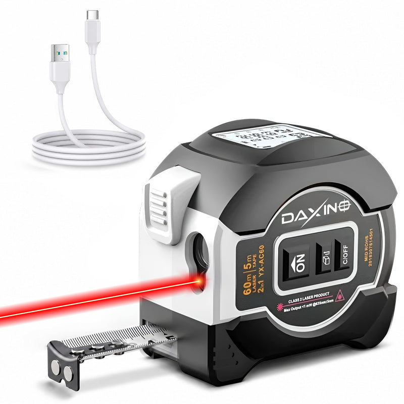 2 in 1 Digital Tape Measure - 196ft/60m Rechargeable Laser Tape Measure, 16ft/5m Physcial Measure | Distance, Area, Volume, Pythagorean Measurement I Data Storage (2 in 1 Tape Measure) 2 in 1 Digital Tape Measure