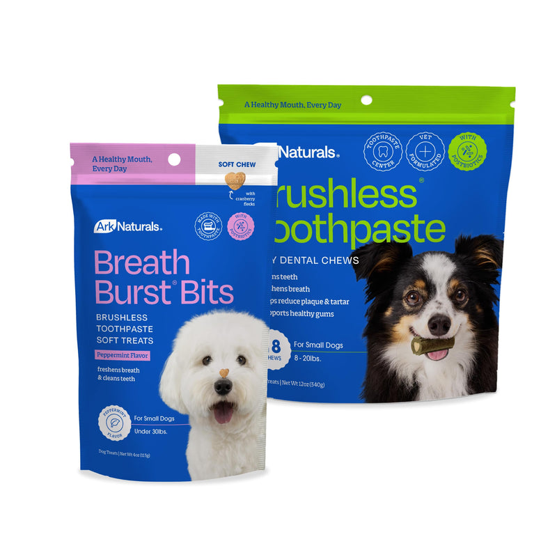 Ark Naturals Small Breed Brushless Toothpaste + Breath Bursts Bundle - Vet Formulated Dog Dental Chews for Small Breeds - Helps Reduce Plaque & Tartar, Polishes Teeth, and Freshens Breath
