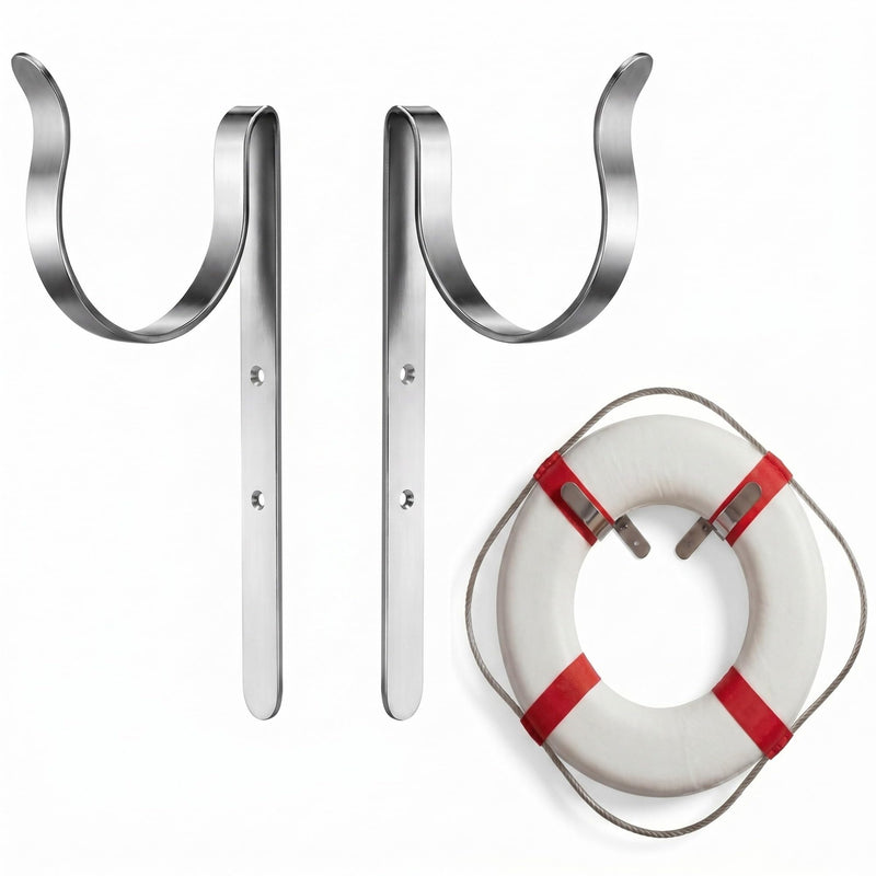 Hicarer 2 Pcs Life Ring Buoy Bracket Stainless Steel Life Buoy Holder Mount Corrosion Resistant for Lifering Buoys Throw Ropes Marine Boat Dock Hook for Pool Safety Storage Accessory