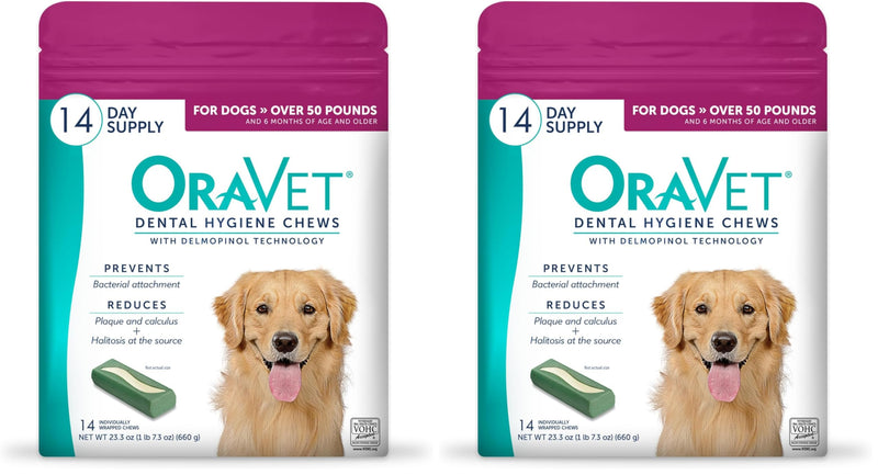 OraVet Dental Chews for Dogs, Oral Care and Hygiene Chews (Large Dogs, Over 50 lbs.) Pink Pouch, 14 Count (Pack of 2)