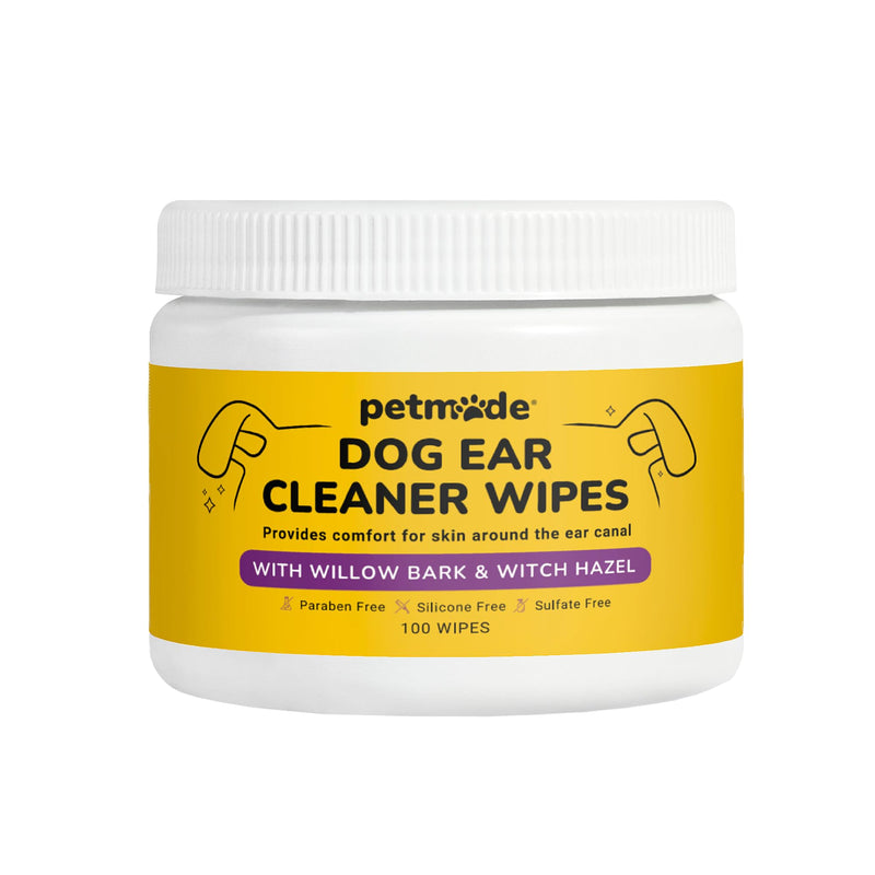 Dog Ear Cleaner Wipes - Cleaning Wipes for Puppies - Dirty, Smelly & Itchy Ears - Non-Irritating Removal of Buildup, Dirt & Wax- with Witch Hazel, Willow Bark, Aloe Vera & More - 100 Count