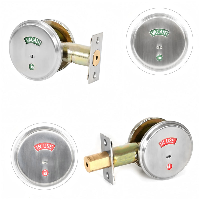 Stainless Steel Silver Indicator Deadbolt Privacy Door Lock Commercial Grade-2 60/70MM Backset Clear IN-USE Or VACANT For Public Restrooms Toilets Hospitals Offices (Stainless Steel Silver) Stainless Steel Silver