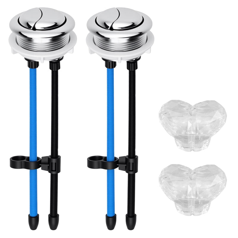 2 Pcs 48mm Adjustable Toilet Tank Dual Buttons with 2 Sets Love Heart Toilet Button | Universal Top Mount Flush Kit Replacement | Fit for Standard & Most Toilets 2 Pcs 48mm