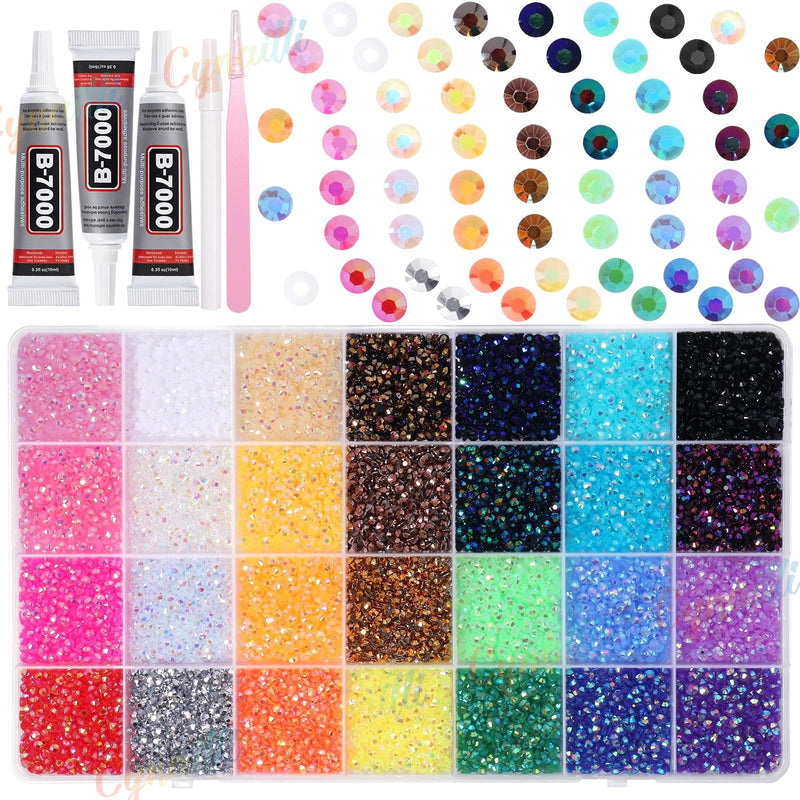 32000Pcs 3MM Colors Flatback Rhinestones for Bedazzling, Jelly Resin Crystal Rhinestones Gems, Colorful Gems Bedazzling for Crafting DIY Face Makeup Crafts Tumblers 3mm Jelly