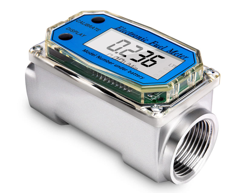 1Inch Flow Meter - Turbine Flow Meter - Fuel Flow Meter - LCD Digital Flow Meter with FNPT Inlet/Outlet for Liquids Such As Water, Diesel, Kerosene and Gasoline, 2.5-26 GPM /10-100 LPM