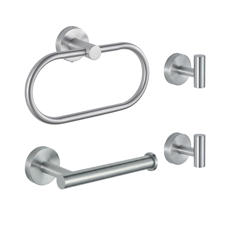 Bathroom Hardware Set Includes Towel Ring, Toilet Paper Holder and 2 Towel Hooks, SUS304 Stainless Steel Modern Wall-Mounted Bathroom Set, Rustproof Bathroom Fitting Set (Brushed Nickel) Brushed Nickel