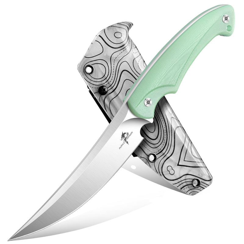 Purple Dragon Hunting Knife with Sheath - D2 Steel Fixed Blade Knife with Ergonomic G10 Handle - Full Tang Survival Knives for Bushcraft, Hiking - Gift Idea for Dad Men - Jade Green