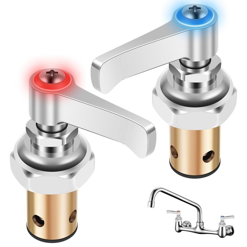 T&S Brass Faucet Parts Eterna Spindle Assembly Replacement, 002713-40 & 002714-40 Hot and Cold Side Handle Stem for Commercial Kitchen Faucet, 1 Pair (Red & Blue) Silver 2 PCS