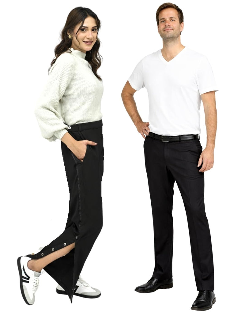 Inspired Comforts Unisex Tearaway Post Surgery Recovery Pants with Side Snaps & Pockets Black Medium