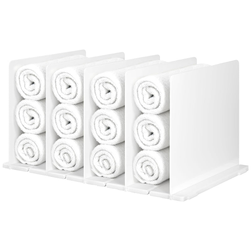 Towel Organizer for Closet, White Interlocking Towels Rack Storage, Space Saving Bathroom & Cabinet Under Sink Closet Towel Organizer, Beach & Bath Towel Holder (Partition 5)