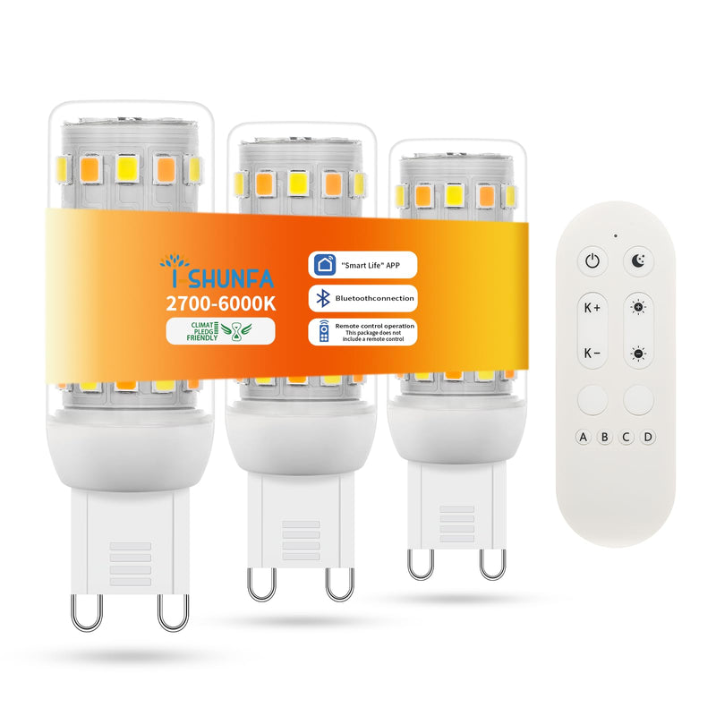 I-SHUNFA Smart G9 LED Bulbs with App & Remote Control, Dimmable Bluetooth Bulb, AC 120V, Tunable White 2700K-6500K, 1%-100% Brightness, 4W 400LM, Music Sync, Timer Function (3 Pack with Remote) 3 Pack (With Remote Control)