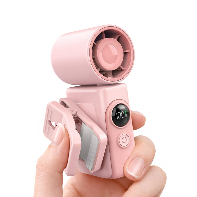 Hotsales Clip-On Portable Fan, 13500 RPM Rechargeable Handheld Mini Fan with LED Display, 360° Rotating Detachable Clip, Stroller Fan for Baby, Compact Travel Essentials/Lash, Summer Gifts for Women Girl Pink