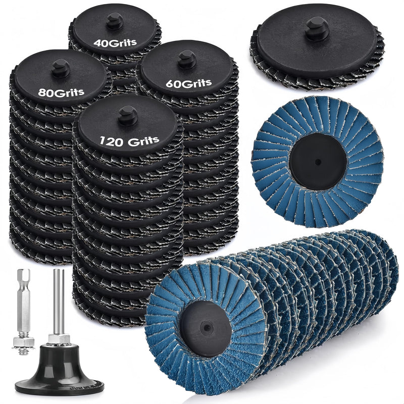 2 Inch Flap Disc, 72Pcs Roll Lock Flap Wheel Set – 40/60/80/120 Grit with 1/4” Holder for Metal Grinding, Rust & Stock Removal, Polishing (Flap disc, 72)